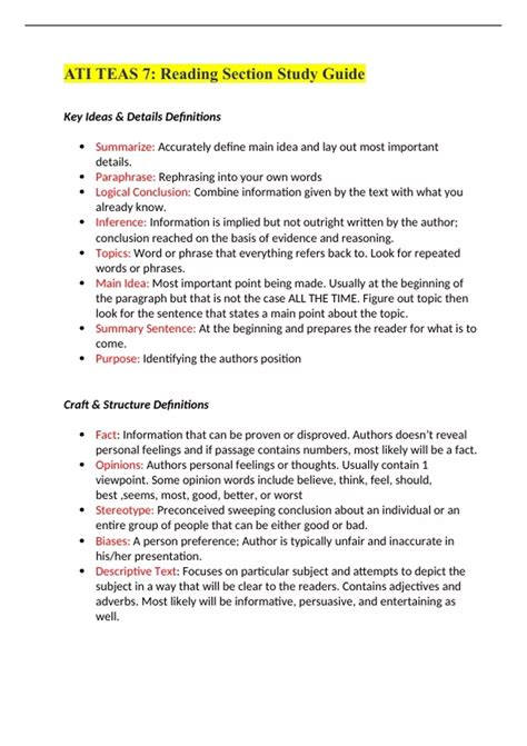 ATI TEAS 7: Reading Section Study Guide - ATI TEAS 7: Reading Section ...