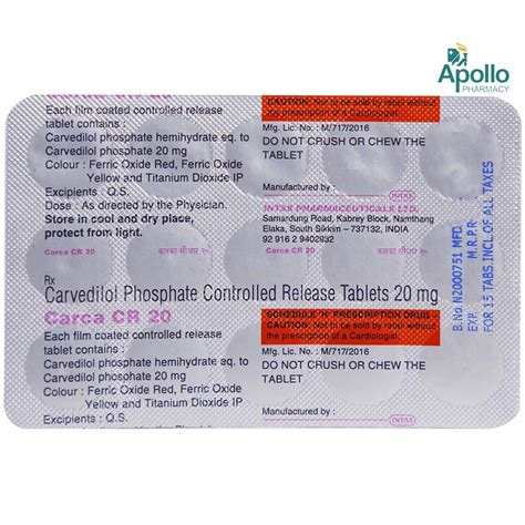 Carca CR 20 Tablet 15's Price, Uses, Side Effects, Composition - Apollo ...