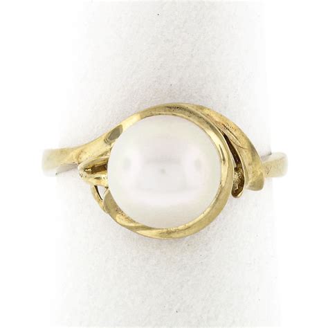 Classic Vintage 18K Yellow Gold 8mm Round White Pearl Solitaire Open ...