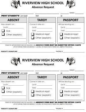 Student Absence Form Templates | pdfFiller