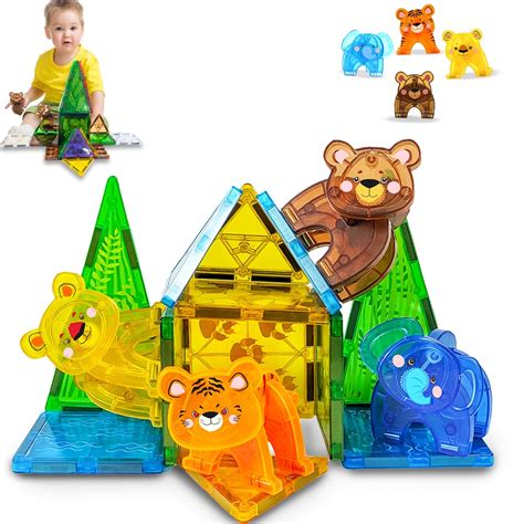Wembley Magnetic Building Tiles Jungle Safari Construction Set for Kids ...