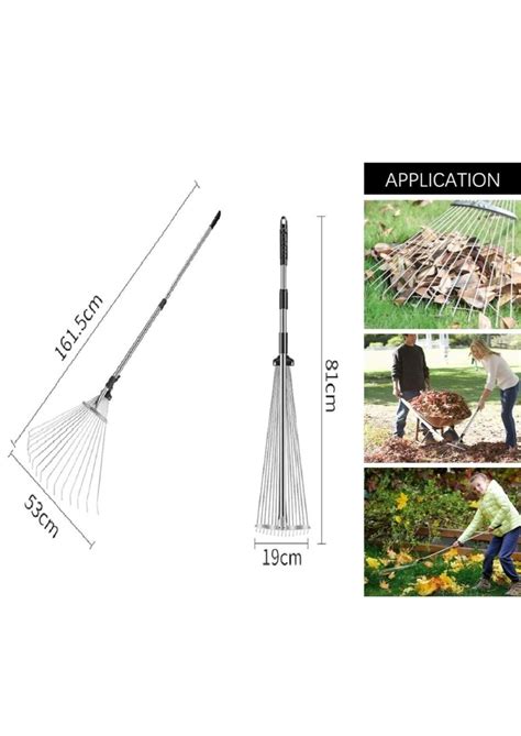 Telescopic Metal Rake, 81 to 161 cm Adjustable Expanding Handle Rake ...