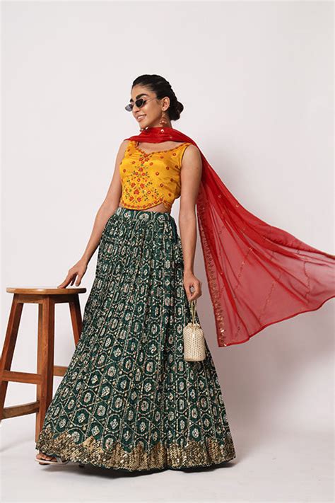 Green Art Silk Sequence Embroidered Work Lehenga Choli