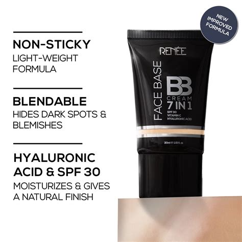 RENEE Face Base 7 in 1 BB Cream with SPF 30, Hyaluronic Acid & Vitamin ...