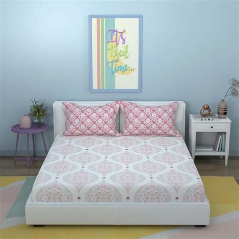 Buy STELLAR HOME Marigold Cotton 128TC Ethnic Print 3Pcs Queen Bedsheet ...