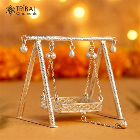 925 Sterling silver handmade Bal Gopala jhula, little Krishna swing, c ...