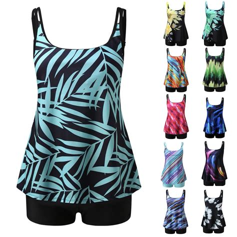 NXMZXB Two Piece Tankini Swimsuits for Women Plus Size Retro Printed ...