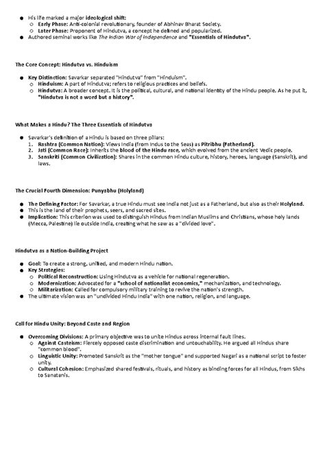 Ppt VD Savarkar: Ideological Shifts and Hindutva Concepts - Studocu