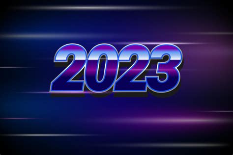 2023 happy new year with chrome text effect. Retro futuristic style ...