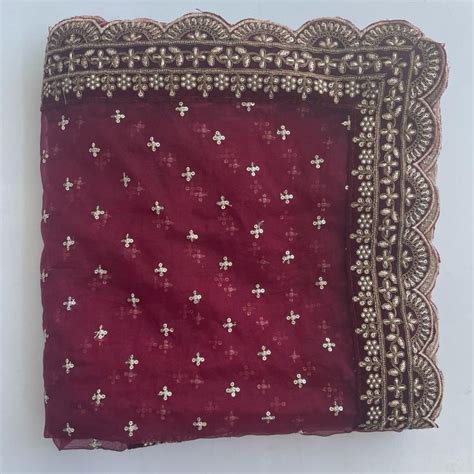 Bridal Shagun Maroon Sequin Organza Scalloped Dupatta – anokherang