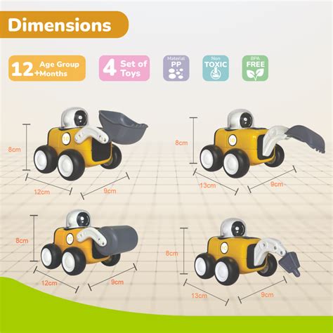 Orapple Rover Set of 4 Construction Vehicles for Toddlers