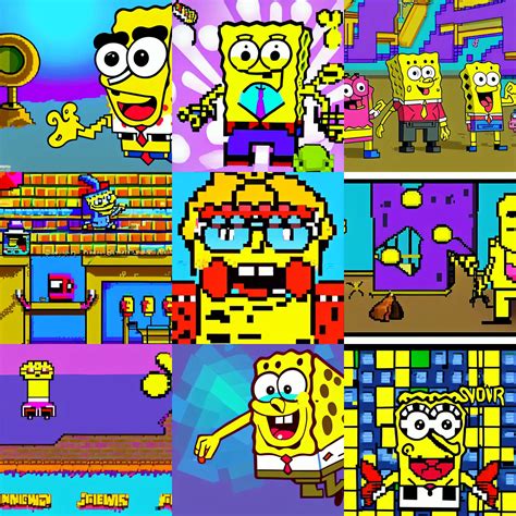 spongebob, colorful, fantastic lighting, pixel art, 1 | Stable ...