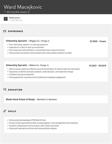 Onboarding Specialist Resume Samples | Velvet Jobs
