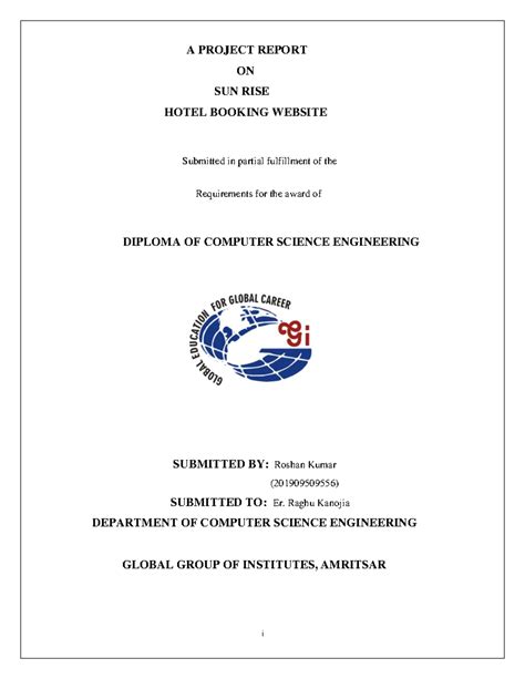Project Report on Sun Rise Hotel Booking Website - Roshan (DIP CSE ...