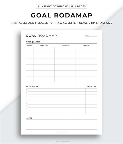 Goal Roadmap Printable, Goal Action Plan, Project Quarterly Mapping, Productivity Planner ...