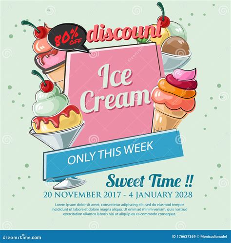 Ice Cream Sale Poster Doodle Hand Drawing Style Stock Vector ...