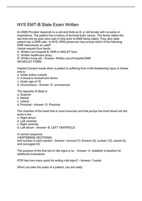 NYS EMT EXAM PRACTICE TEST #1/NYS EMT EXAM PRACTICE TEST #2/NYS EMT-B ...