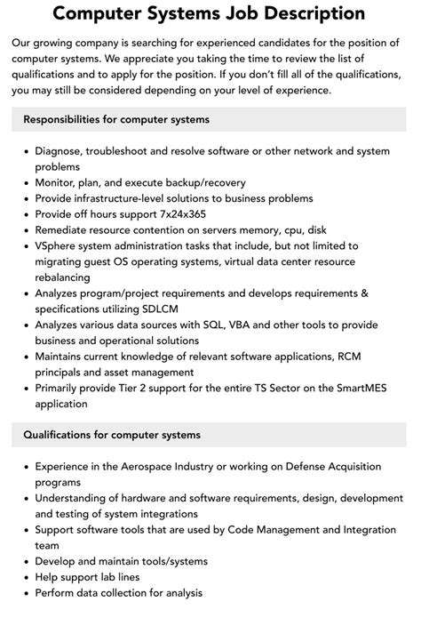 Image result for Computer Systems Job Description