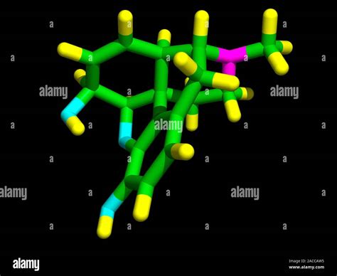 Morphine. Computer model of a molecule of morphine (C17.H19.N.O3). The atoms (tubes) of this ...