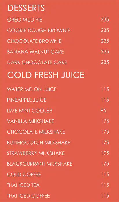 Menu at GoGo Thai, Chennai