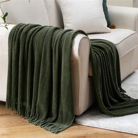Battilo Home Olive Green Throw Blanket for Couch, Soft Chenille Knit ...