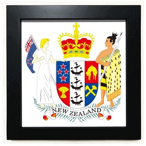 no/no The National Emblem of New Zealand Black Square Frame Picture ...
