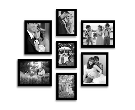 DESI FRAME Decorative Set of 7 Black Individual Wall Photo Frames ...