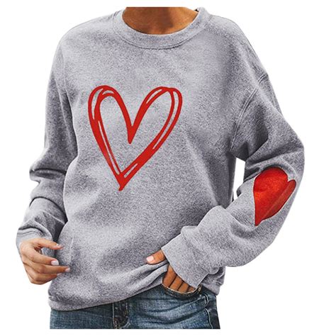 fartey Love Heart Graphic Sweatshirts for Women Valentines Day Fleece ...