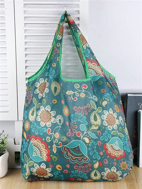 Green Wreath Design Foldable Shopping Bag, Portable Grocery Bag | SHEIN USA