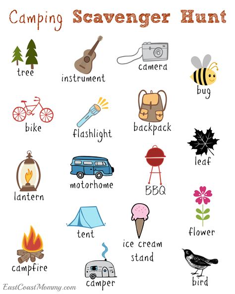 Camping Scavenger Hunt Free Printable