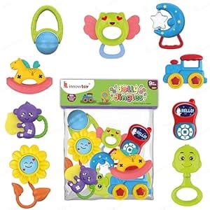 Innovitoy 9 Pcs Rattle Set Toys with teether for New Born, Babies and ...