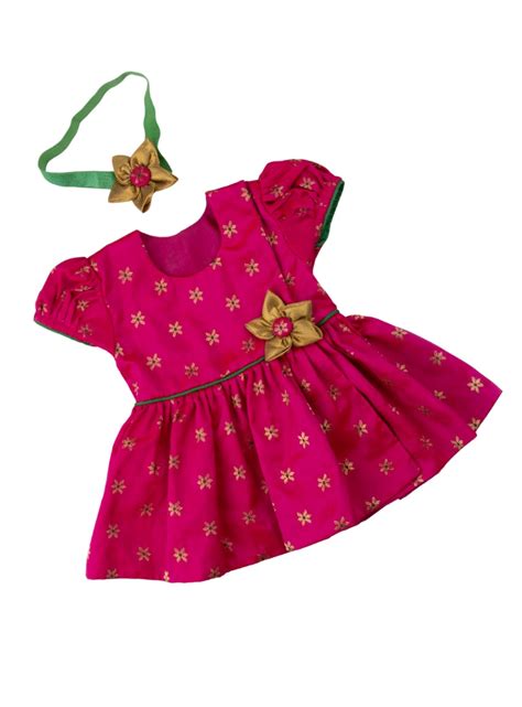 Sadafuli set - Rani Pink brocade silk front open frock with puff sleev ...