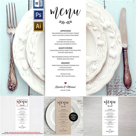 Wedding Menu Size Template