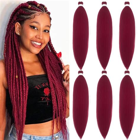 Amazon.com : Dark Red Burgundy Braiding Hair Pre Stretched 26 inch ...