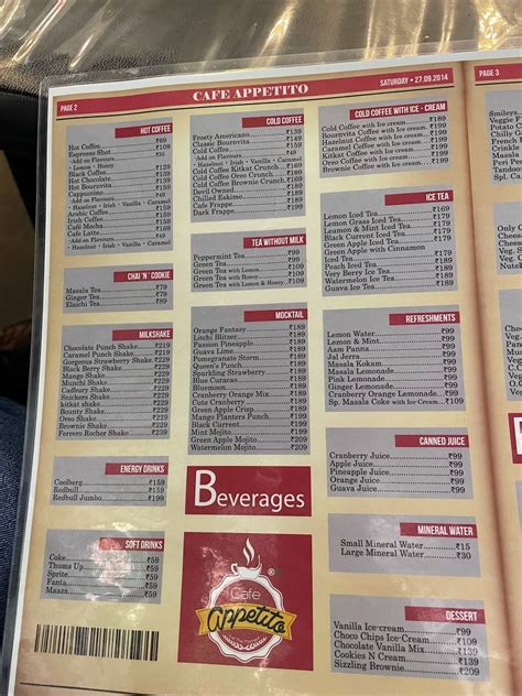 Menu at Cafe Appetito Casino, Vadodara