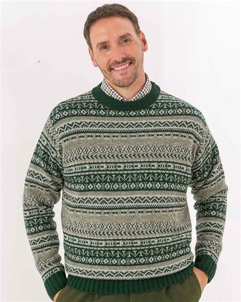 Green Mix Shetland Fairisle Sweater Mens | Country Collection