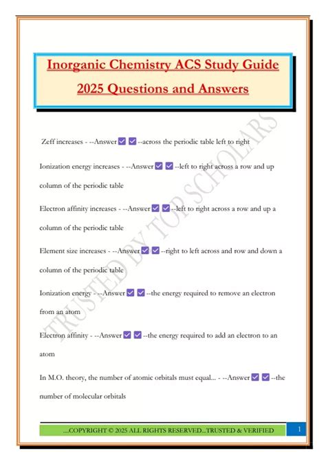Inorganic Chemistry ACS Study Guide 2025 Questions and Answers ...