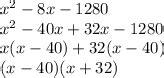 middle term splitting of x^2-8x-1280 - Brainly.in