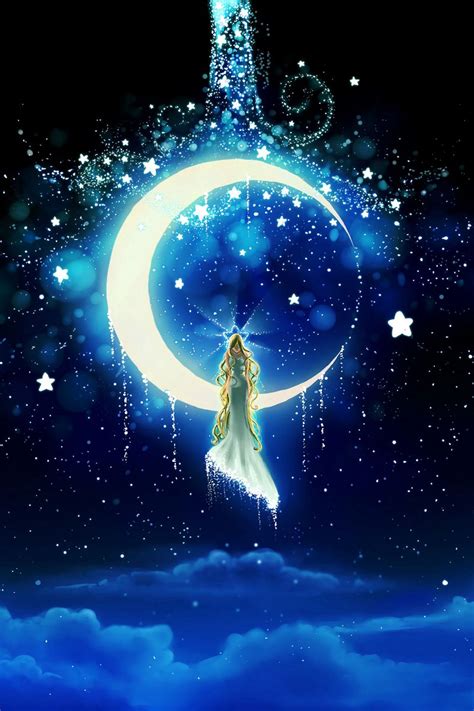 Download wallpaper 800x1200 moon, stars, girl, night, art iphone 4s/4 ...