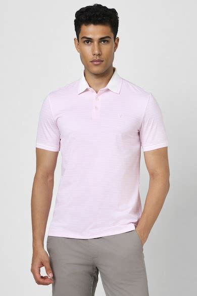 Buy Men Pink Stripe Polo Neck T-shirt Online - 39731270 | Van Heusen