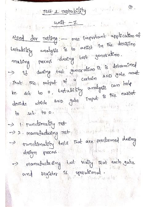 TT UNIT-1 Notes: Testability Analysis and Digital Circuit Testing - Studocu