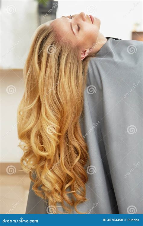 Long Blonde Hair. Woman in Hair Salon Stock Photo - Image of woman ...