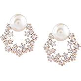 Zaveri Pearls Gold Tone Cubic Zirconia & Pearl Contemporary Brass Stud ...