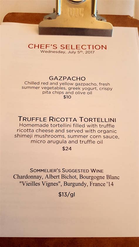 Menu at Vintner Grill pub & bar, Las Vegas