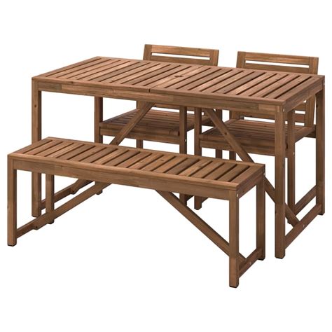 NÄMMARÖ table+2 chairs+ bench, outdoor, light brown stained, 140 cm ...