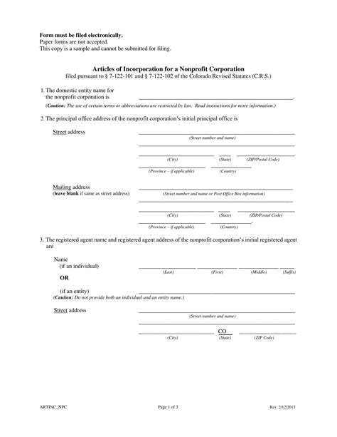 Free Printable Articles Of Incorporation Templates [PDF, Word] Non Profit