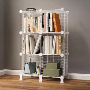 BOXJOY 6 Shelf Metal Grid Open Book Shelf & Showcase Rack for Living ...