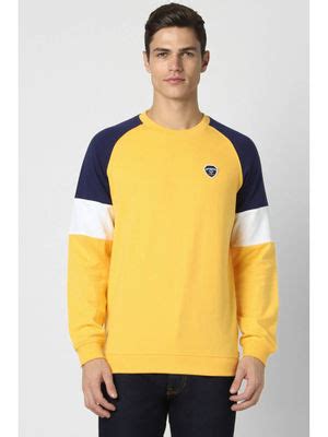 Buy Peter England Men Yellow Colorblock Crew Neck Sweatshirt (S) Online