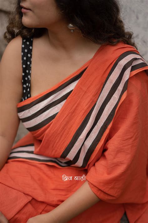 ANINDITA (Rust)- Handcrafted Mulmul Saree – BRIJ BARI