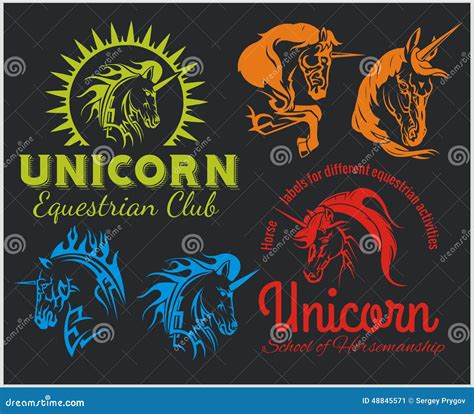 Vector Set - Unicorns and Horses Equestrian Stock Vector - Illustration ...